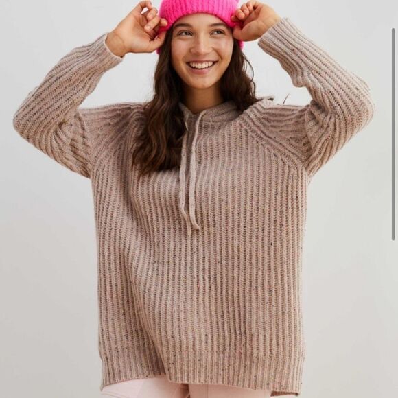 AERIE Open Road Speckled Sweater Hoodie Oversized Wool Blend - Picture 1 of 10